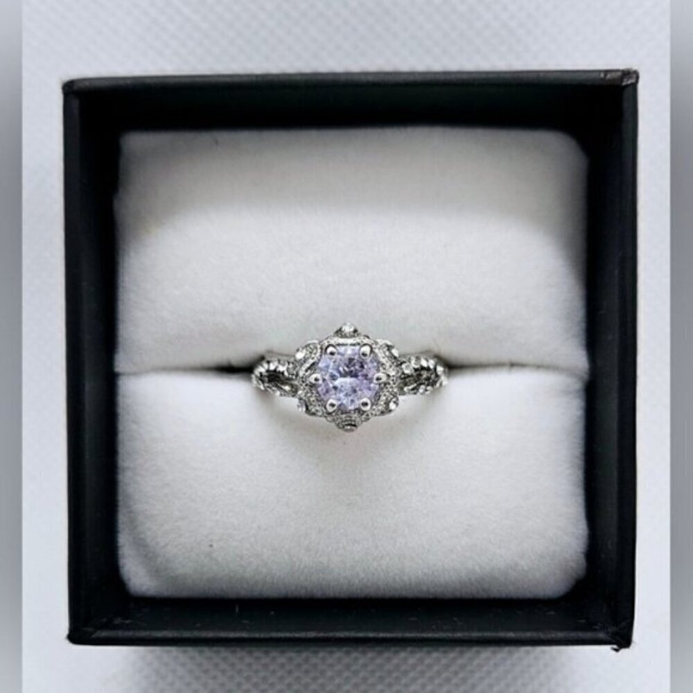 White Gold Tone Mosaic Diamond Anniversary / Engagement Ring NWT